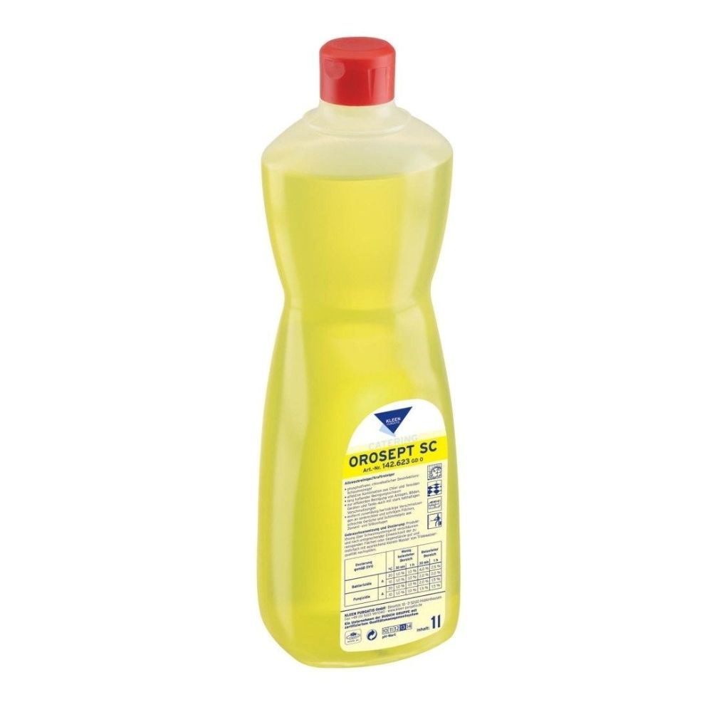 Chlorowo-zasadowy środek do czyszczenia i dezynfekcji powierzchni na basenach, kuchniach, sanitariatach również w przemyśle spożywczym i przetwórczym Kleen Orosept SC 1 l