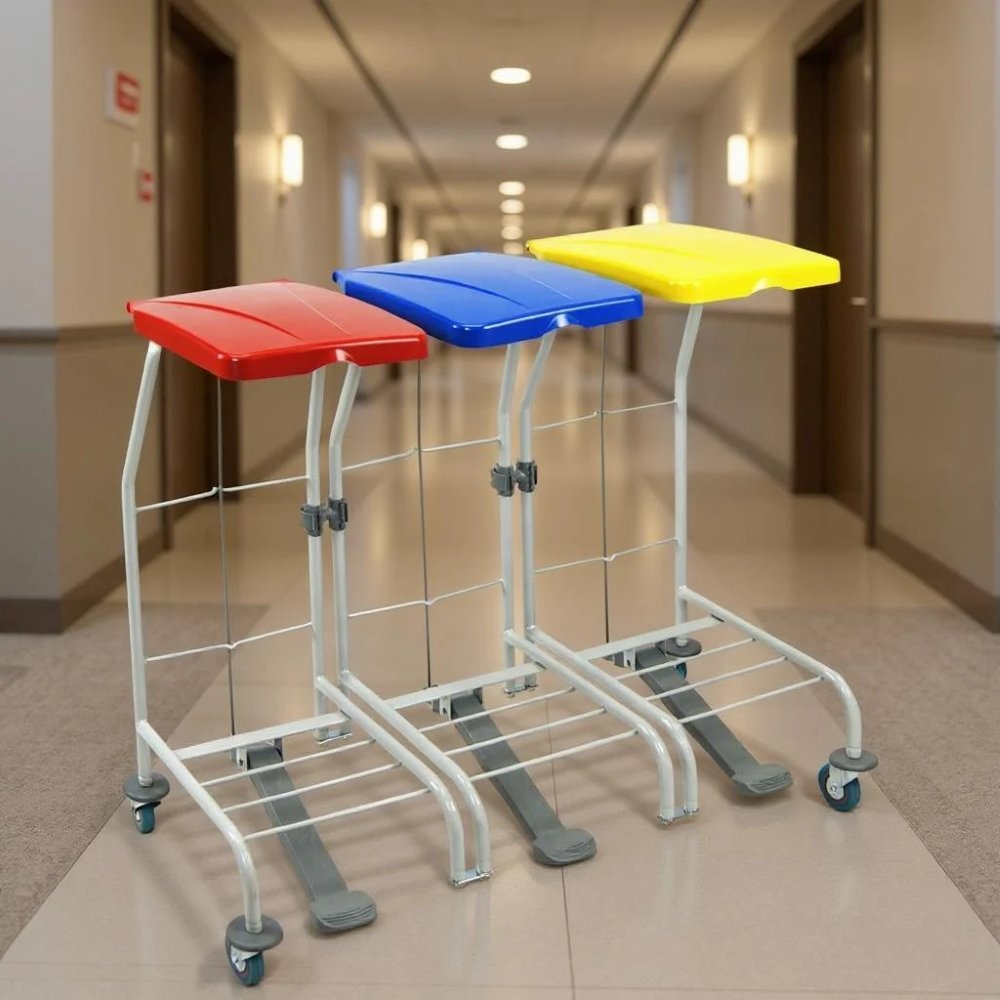 Stelaż na worki na odpady malowany proszkowo EURO ZIBI 3 x 70-120l z pedałami w hotelu