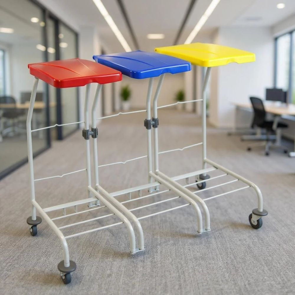 Stelaż na worki na odpady malowany proszkowo EURO ZIBI 3 x 70-120l w biurze