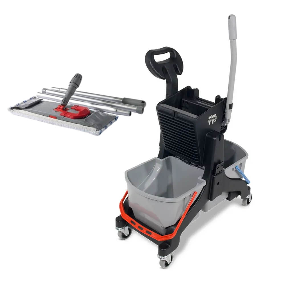 Wózek dwuwiaderkowy do mycia podłóg Numatic MMB 1616 + kompletny mop płaski Numatic z wkładem bawełnianym