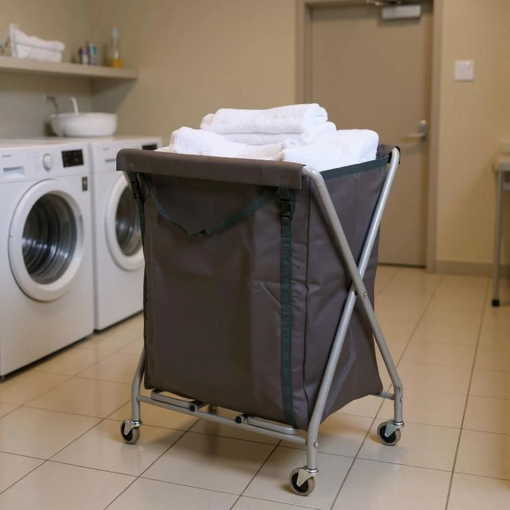 Wózek hotelowy na brudną pościel Numatic NX 2001 w pralni hotelowej