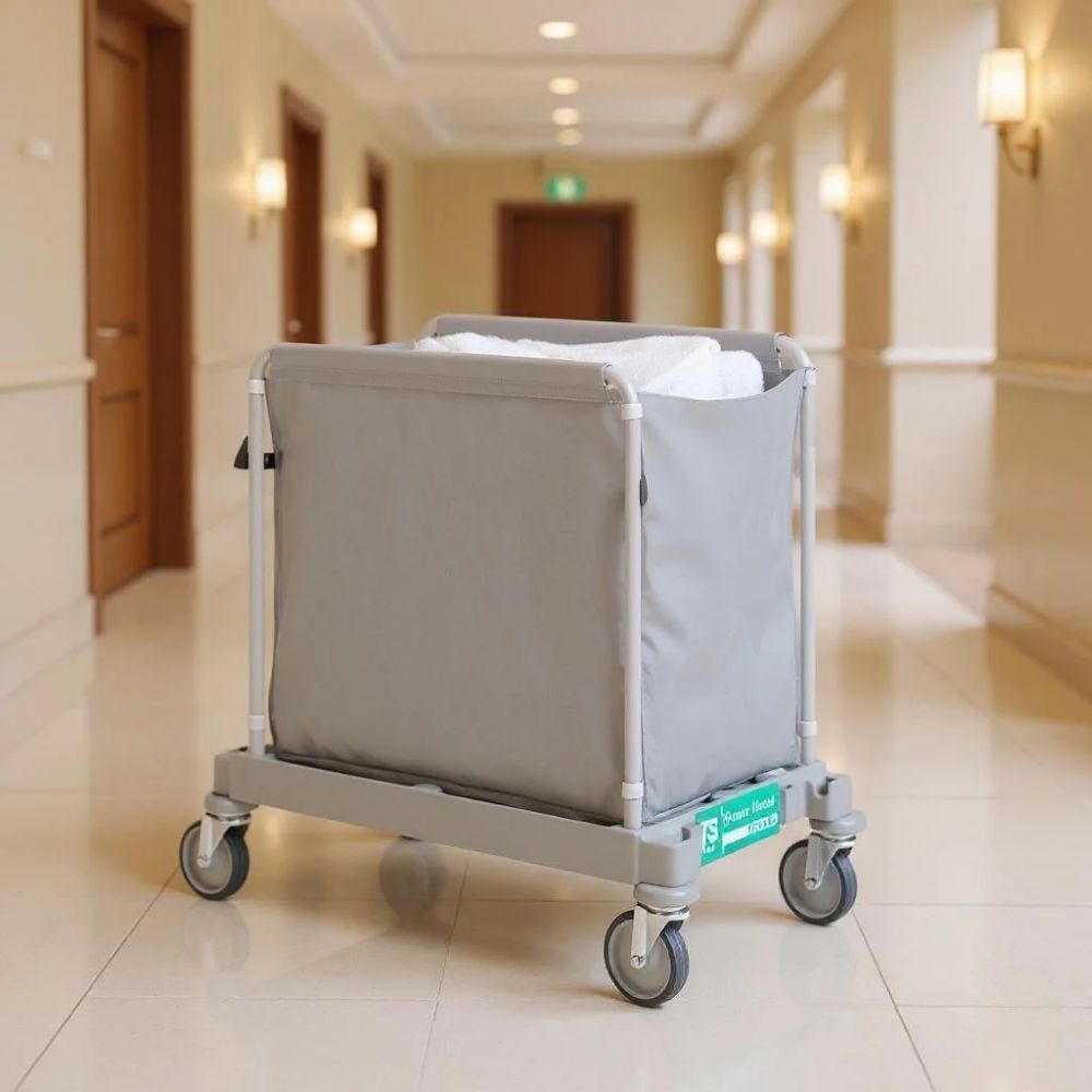 Wózek hotelowy na brudną pościel TTS GREEN HOTEL 915 w lobby hotelowym