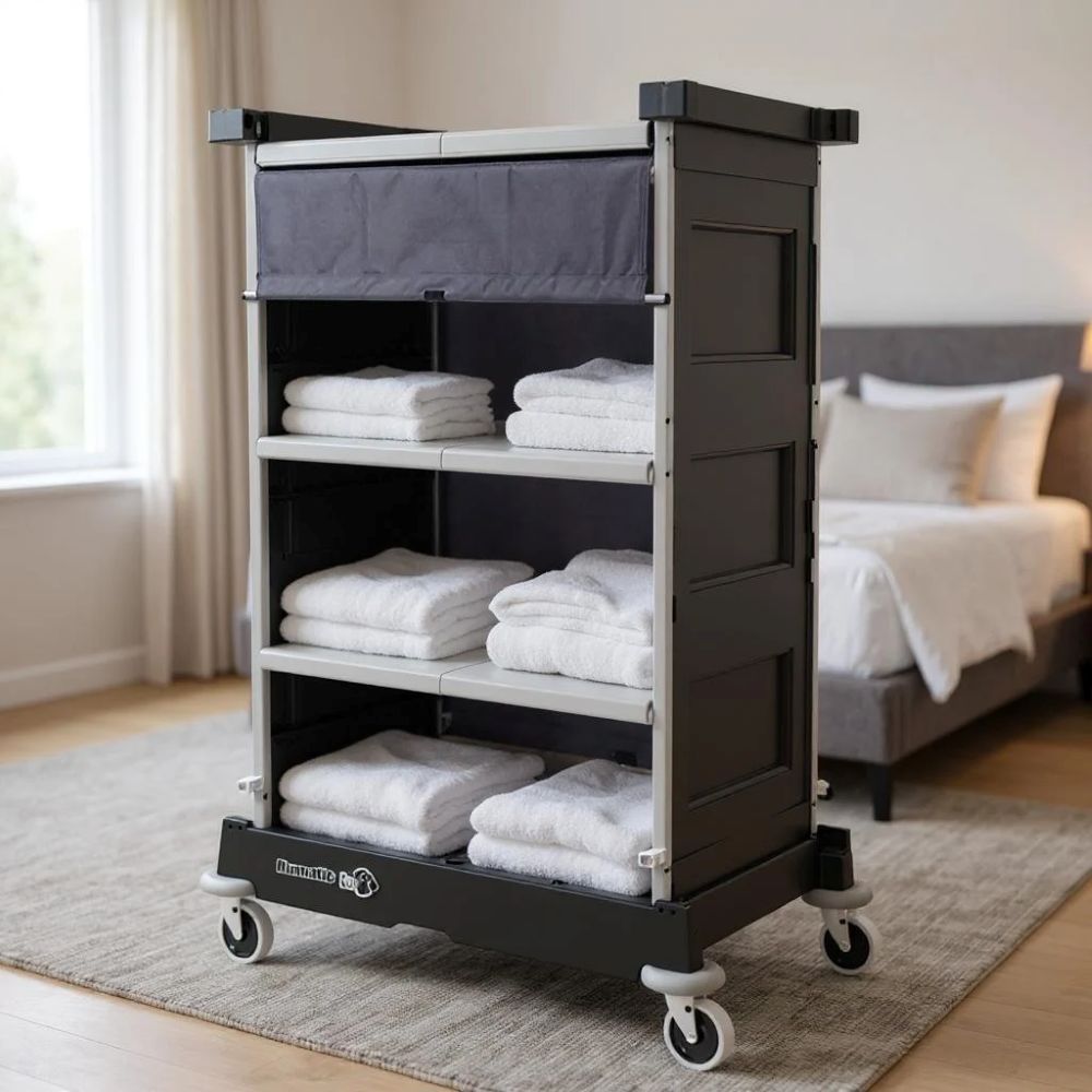 Wózek hotelowy na pościel Numatic NKT 0R w pokoju hotelowym