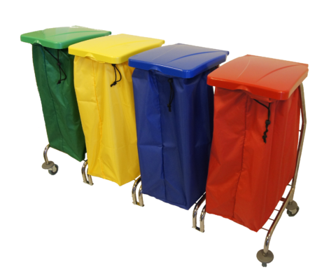 EURO Zibi 4 x 70 l - pojemniki na segregację śmieci, wózek do sprzątania w szkole